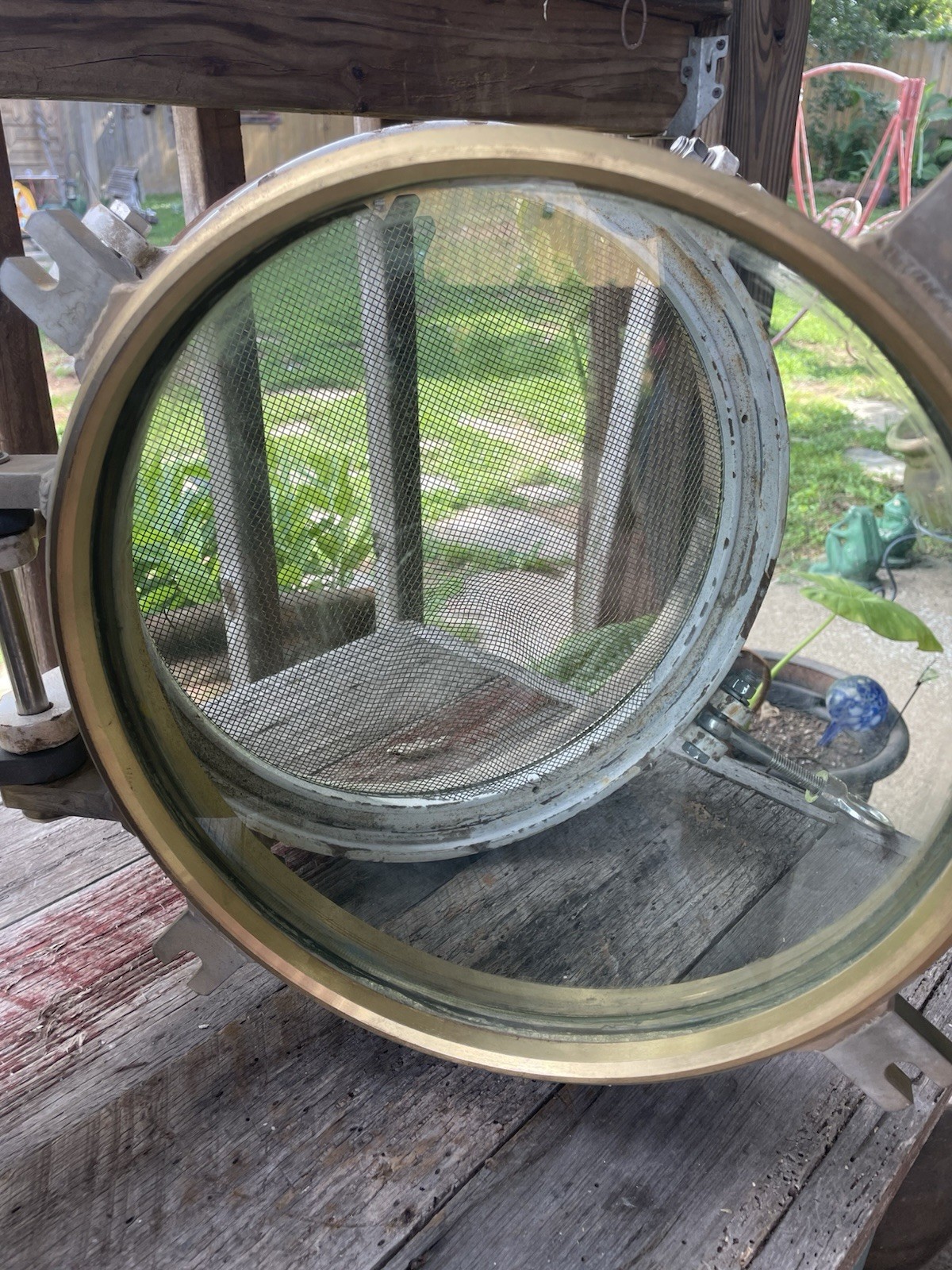 One – Ship / Submarine Porthole Window 13 1/2”Brass & Cast Iron