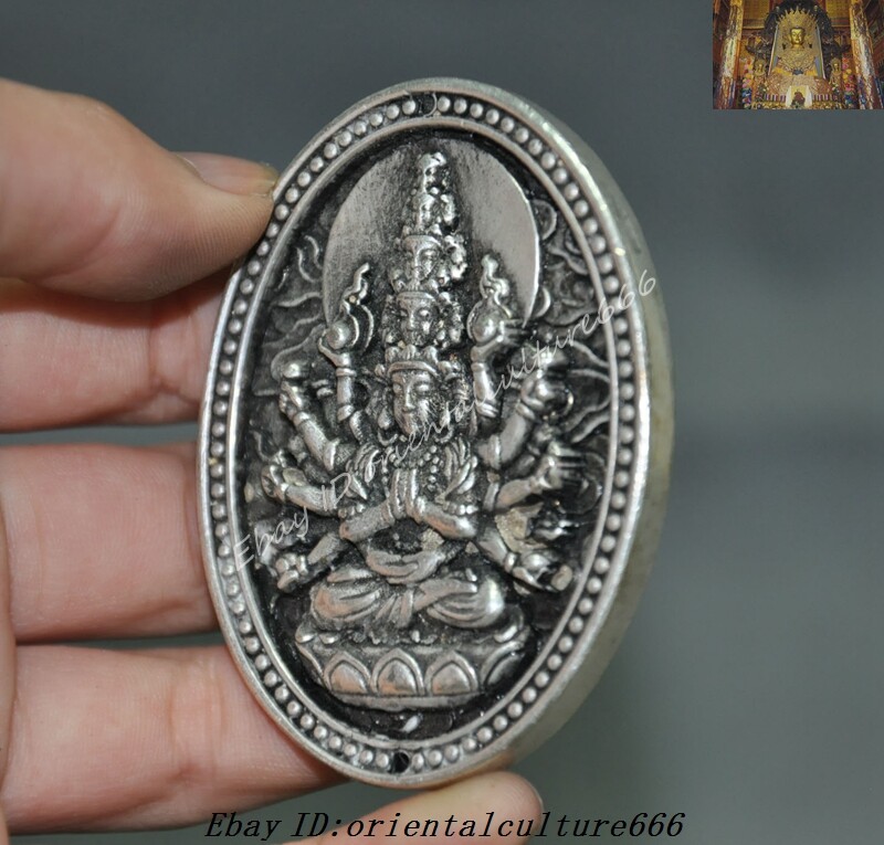 2.6” Tibet Tibetan silver Thousands of hands Kwan-Yin goddess buddha pendant