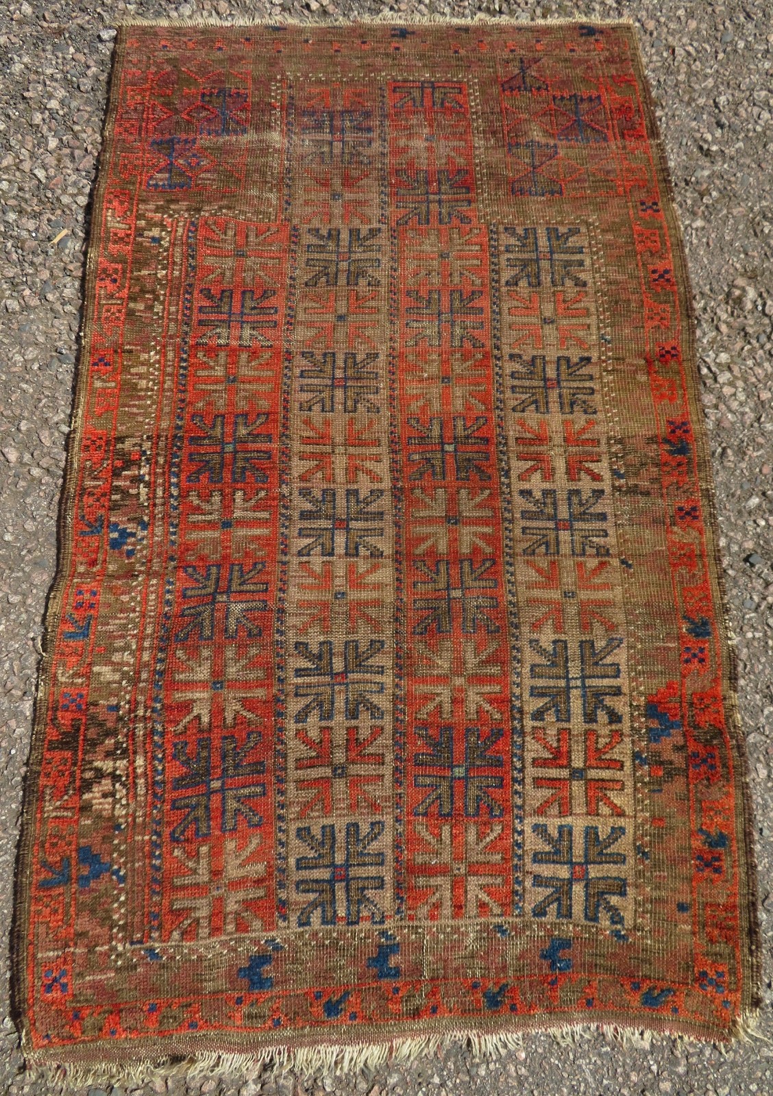 Authentic Distressed Antique Oriental Tribal Baluchi PRAYER Rug. 150cm X90cm