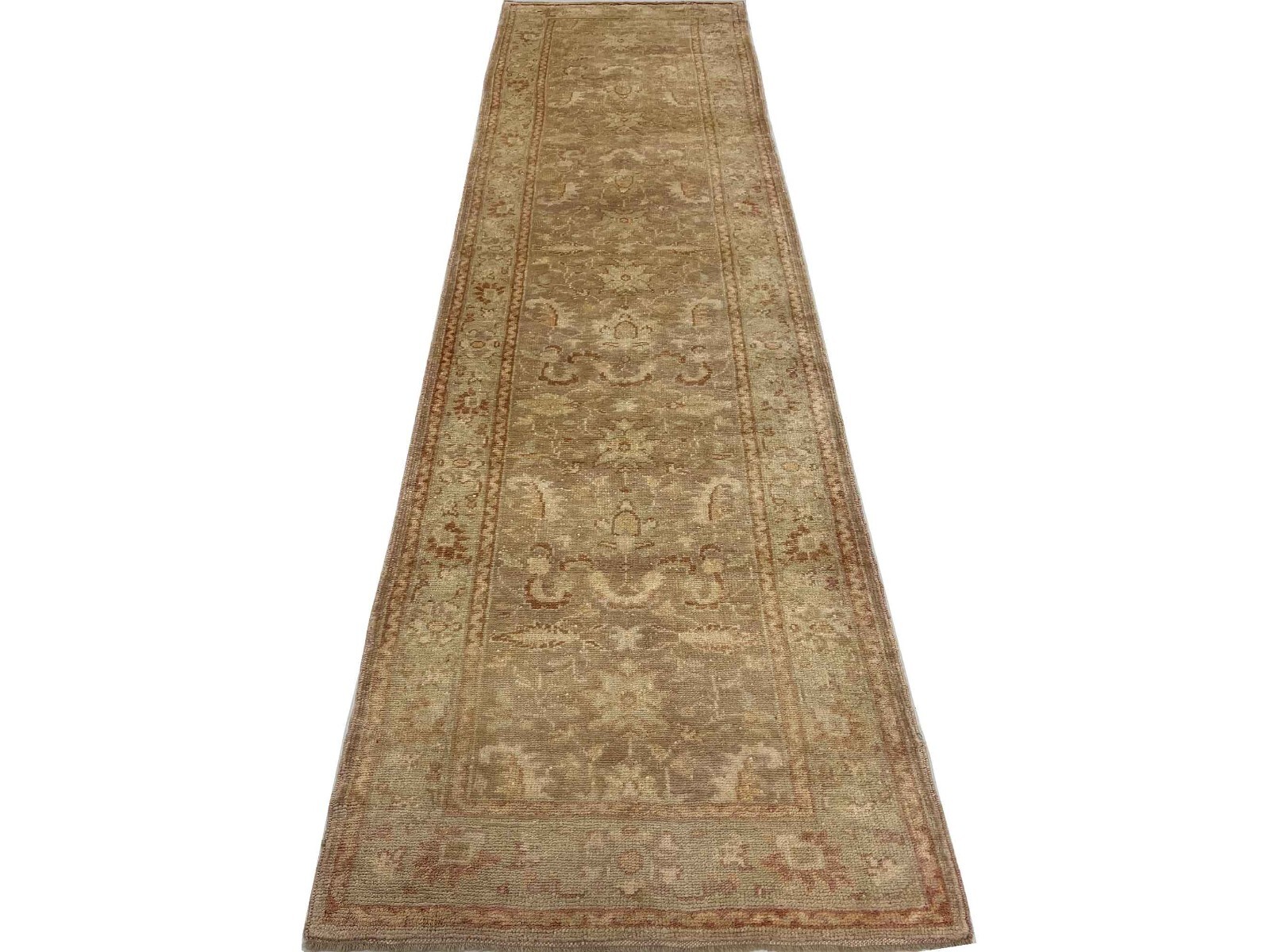 Handmade (3’3″ x 13’2″) Vintage Turkish Oushak Wool Runner Rug for Hallway
