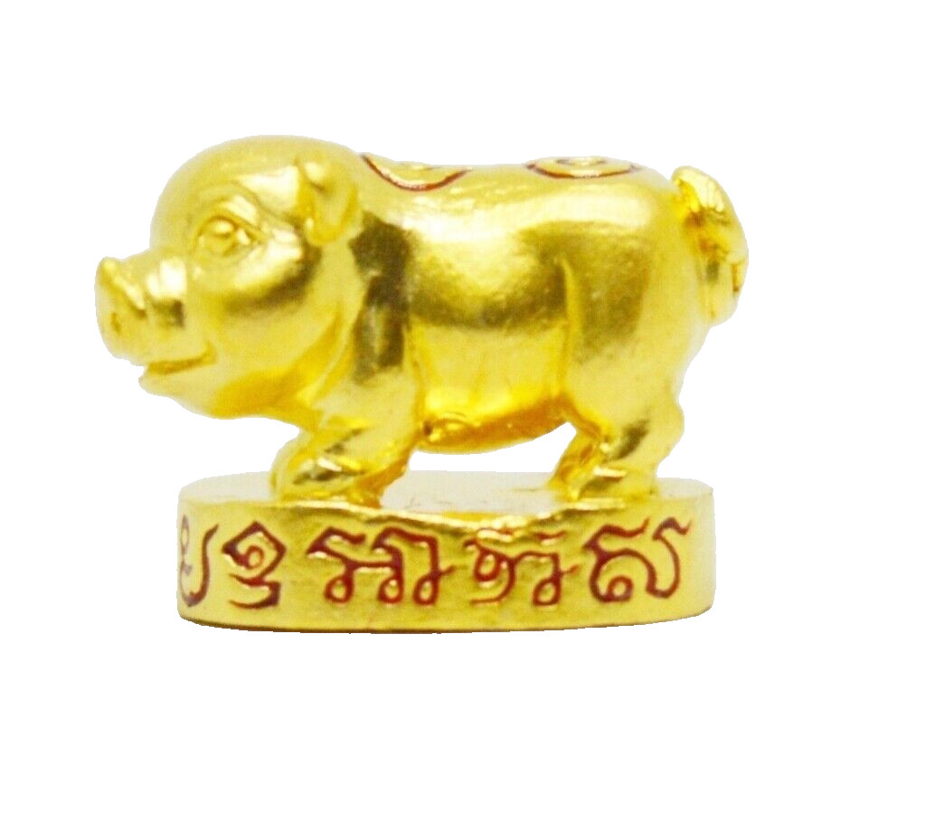 Amulet Charm Small Pig Money Business Finance Fortune Luck Talisman Kruba Tao