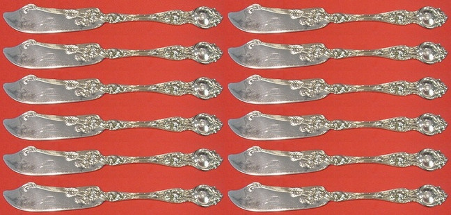 Violet by Wallace Sterling Butter Spreader flat handle Set 12 pcs large 6 1/8″