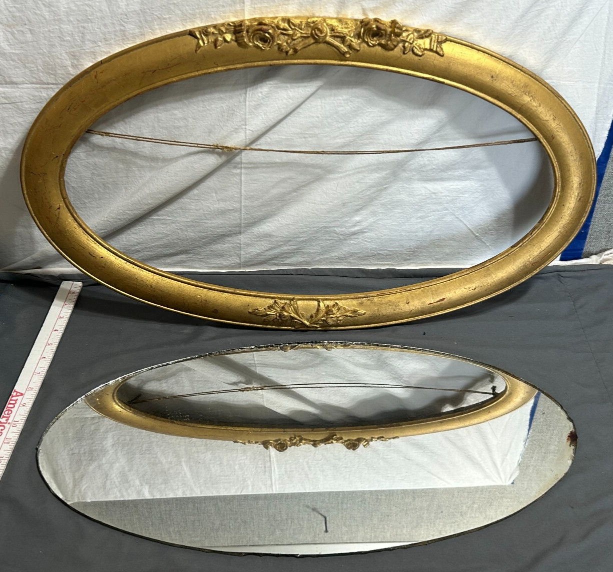 27 x 15 Antique wood OVAL FRAME Wall MIRROR Stix Baer Fuller French Rococo ??