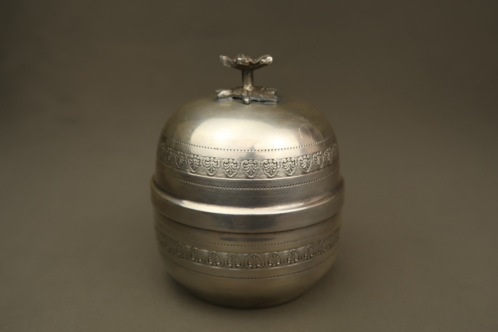 Antique Ottoman Empire Turkish 900 Silver Flower Spheric Box