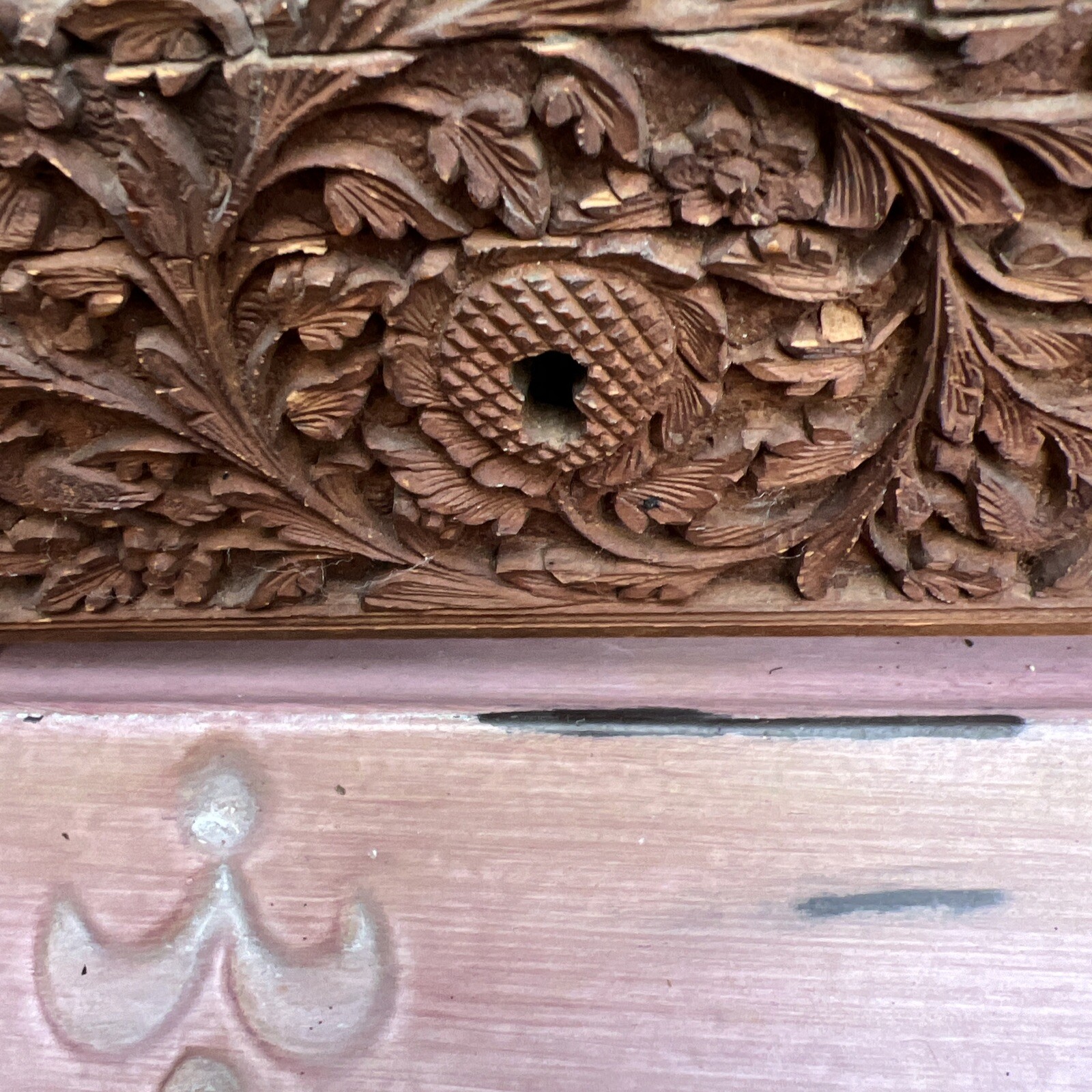 Hand Carved Old Decorative Multi Purpose Wood Trinket 6x5x2.5” Middle Age Style