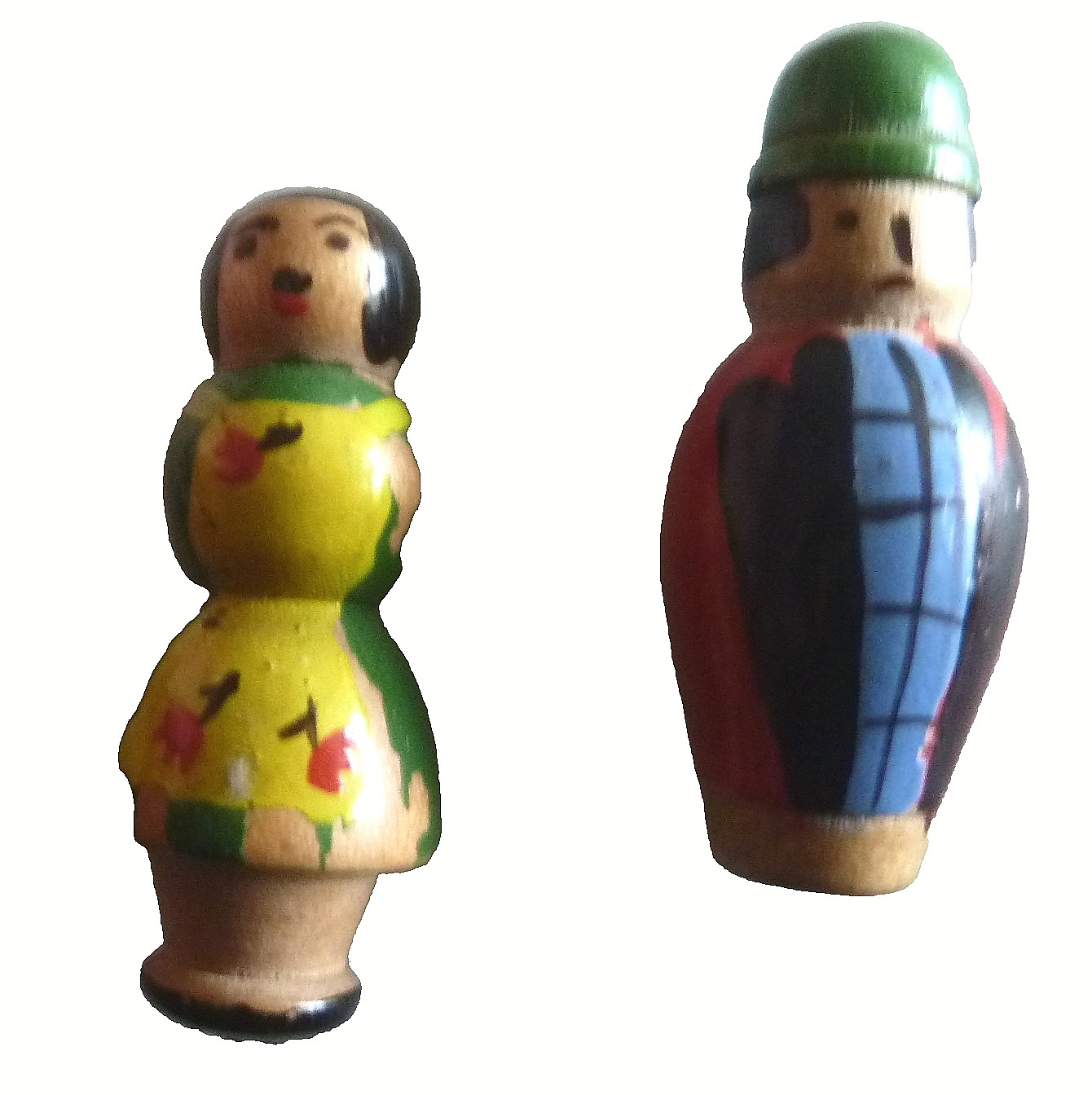 Vintage Wood Figure Buttons Couple Realistic shape Large metal shank