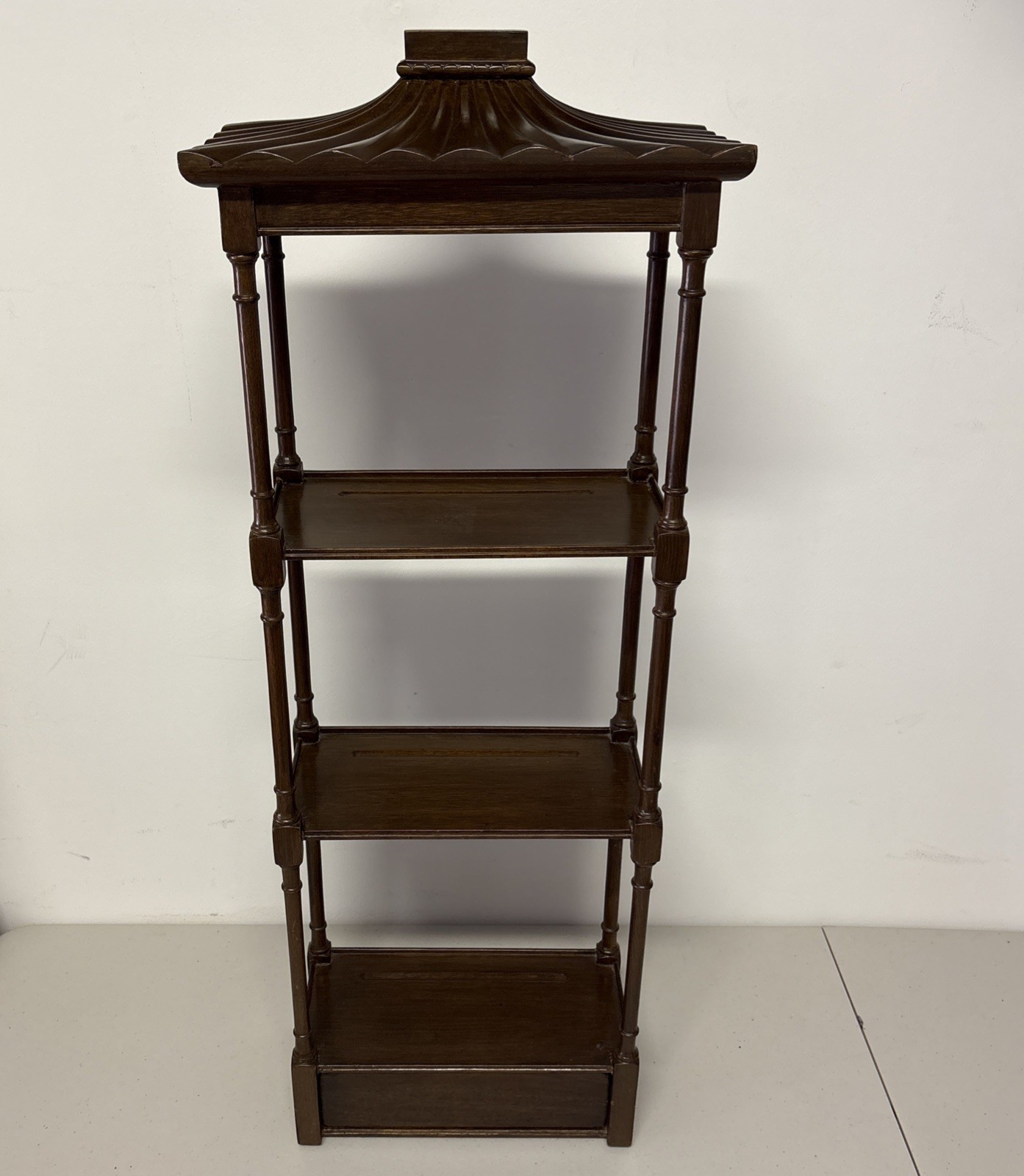 Antique Etagere Asian MCM Mahogany Japanese Pagoda Hanging Wall Book Shelves Art