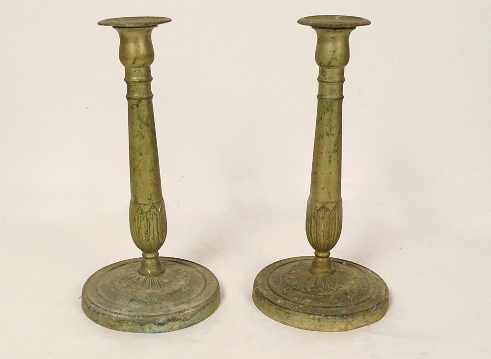 Pair Of Directoire Candle Holders Silvered Bronze Late 18th Early 19th Century