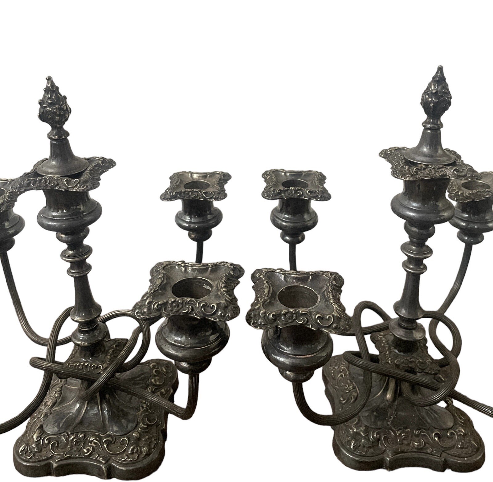 Silver Plated Candelabras Twisted 5 Arm Set of 2