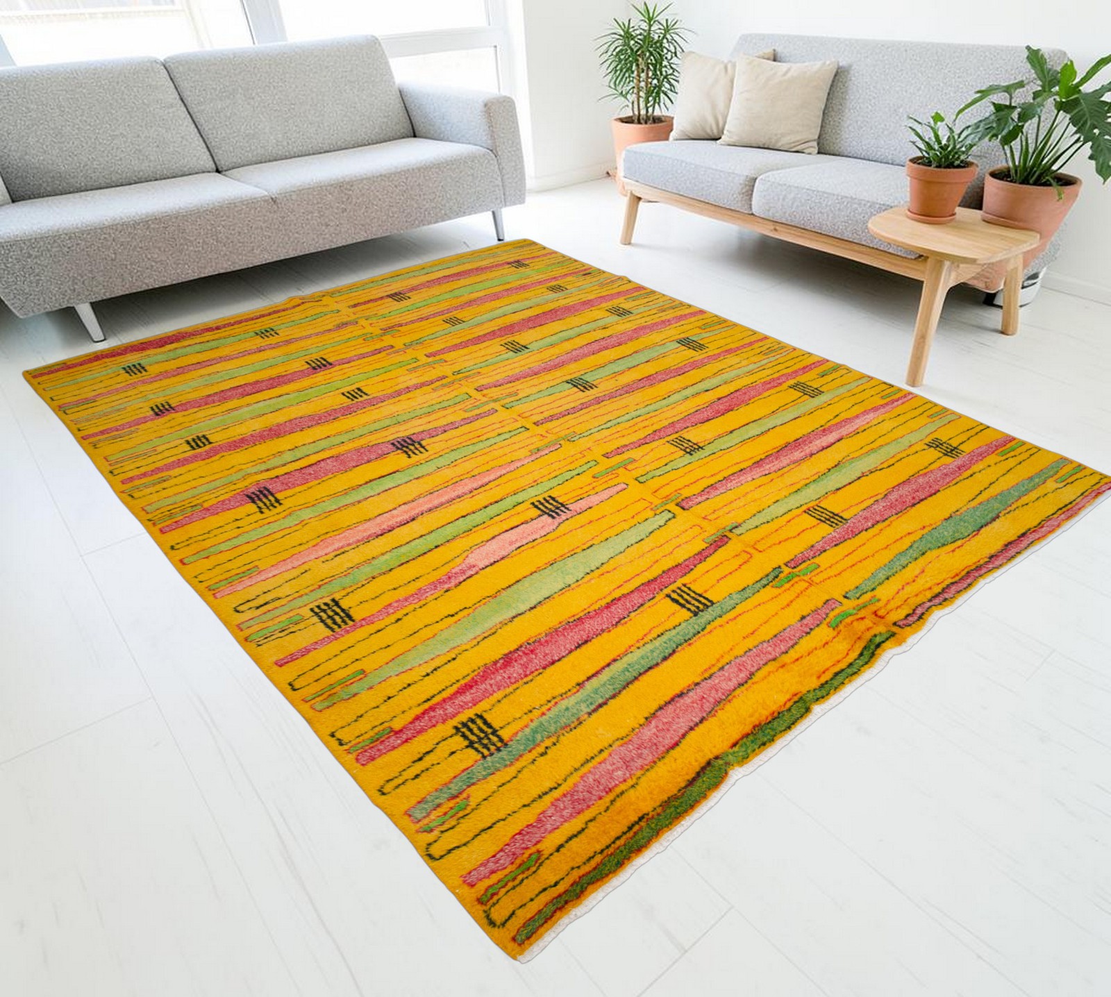 Vintage Turkish Art Deco Rug Hand-Knotted Area Rug 7×10 ft approx Zeki Müren Rug