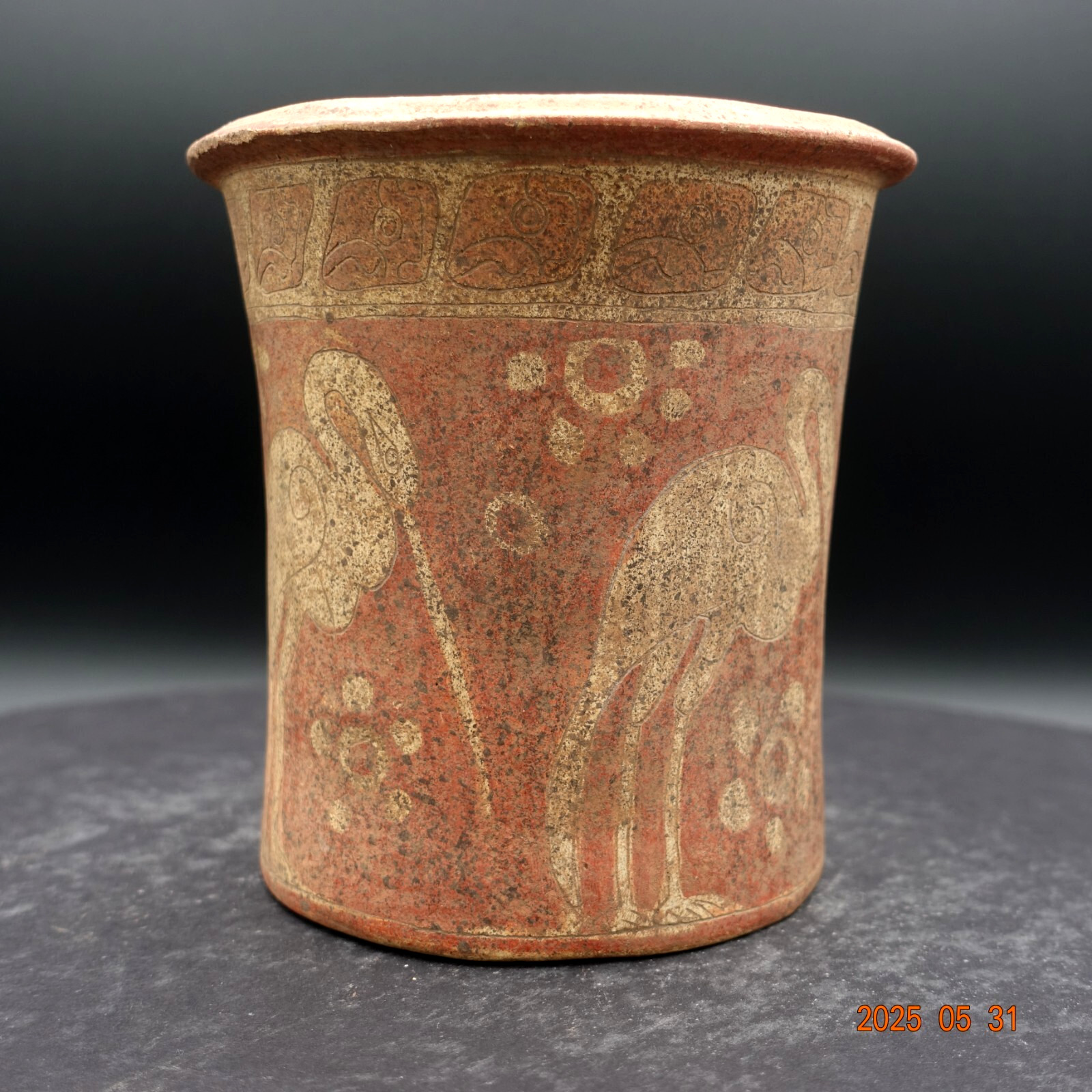 Pre-Columbian Authentic Artifact Ceramic Pottery Poly-Chrome Maya Cylinder
