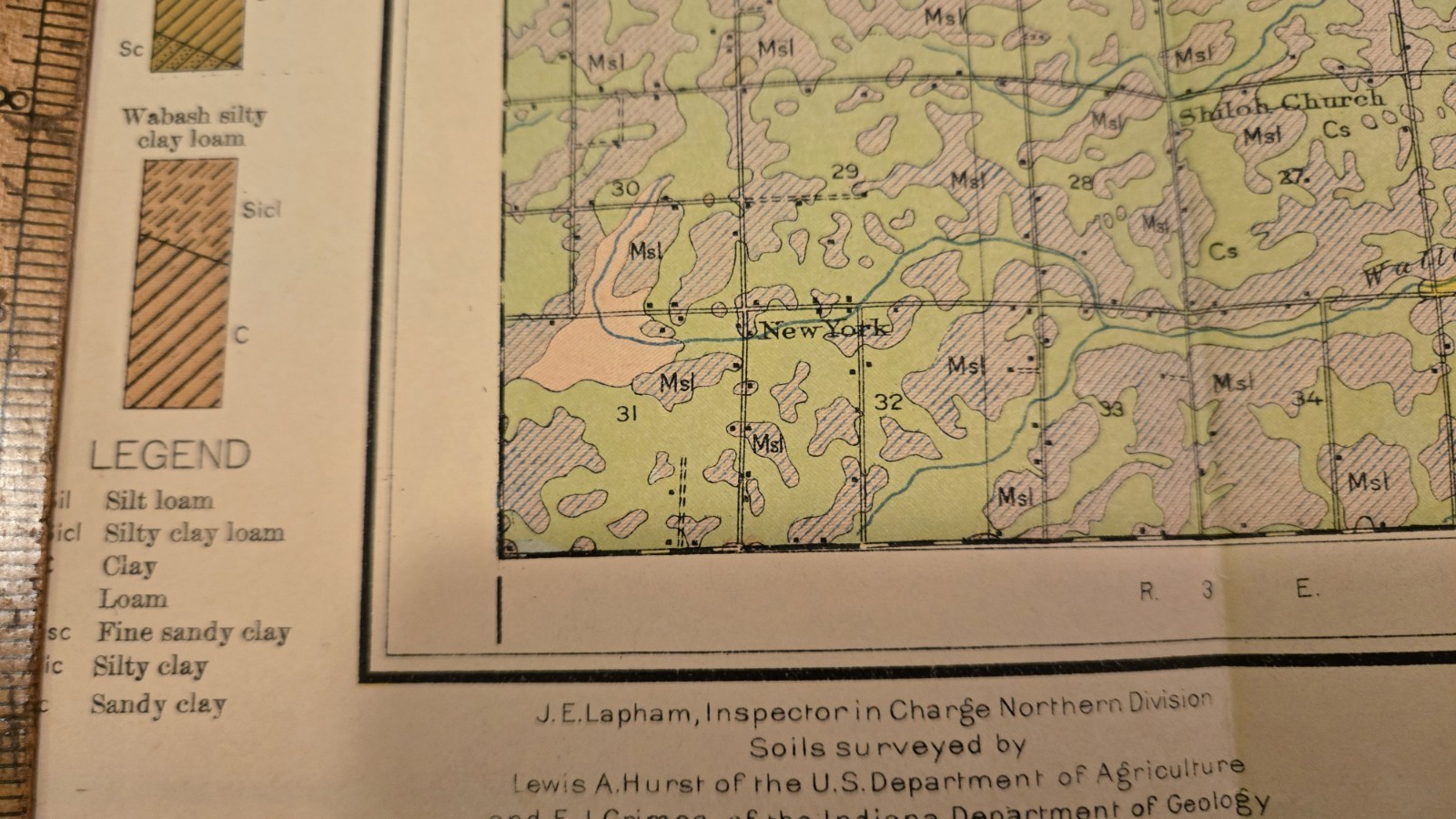 1912 Tipton County Indiana USDA Soil Map 17x 25″ Color Geology Mt Lebanon Church