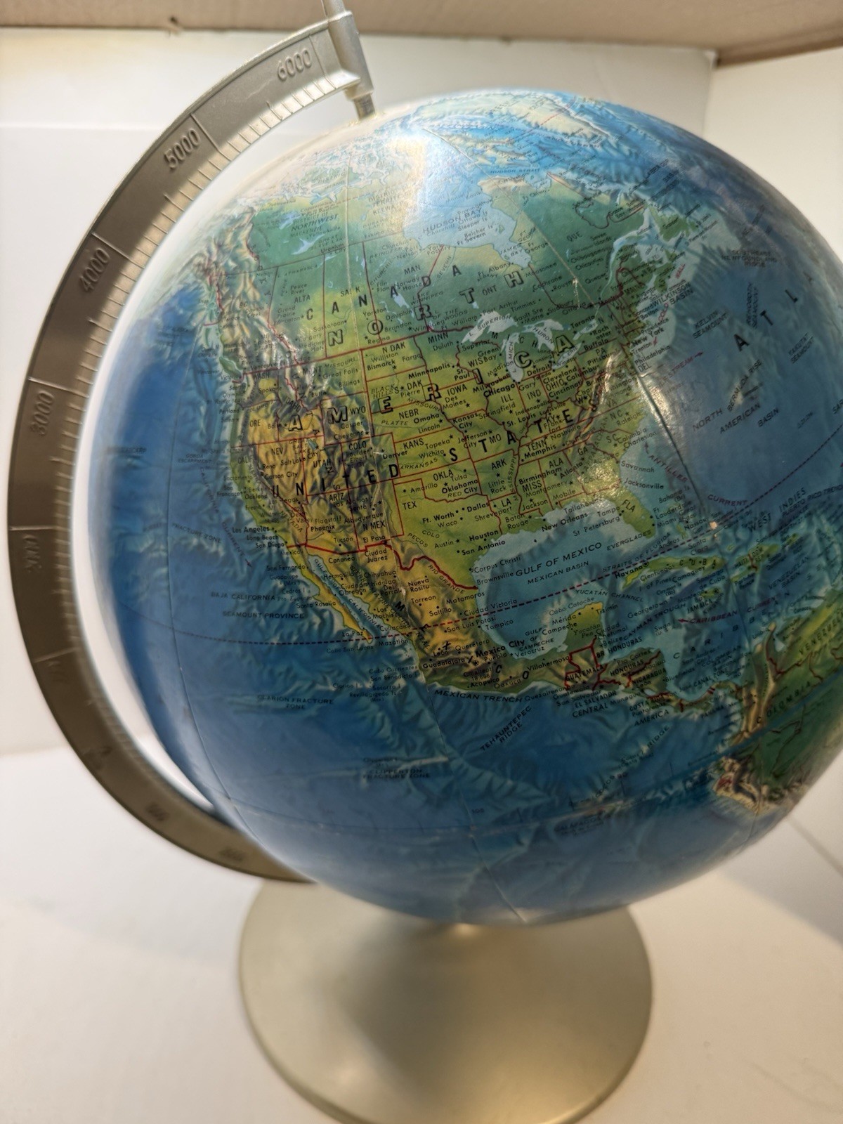 Vintage Rand McNally World Portrait Raised Relief Globe With Metal Stand 1967-68