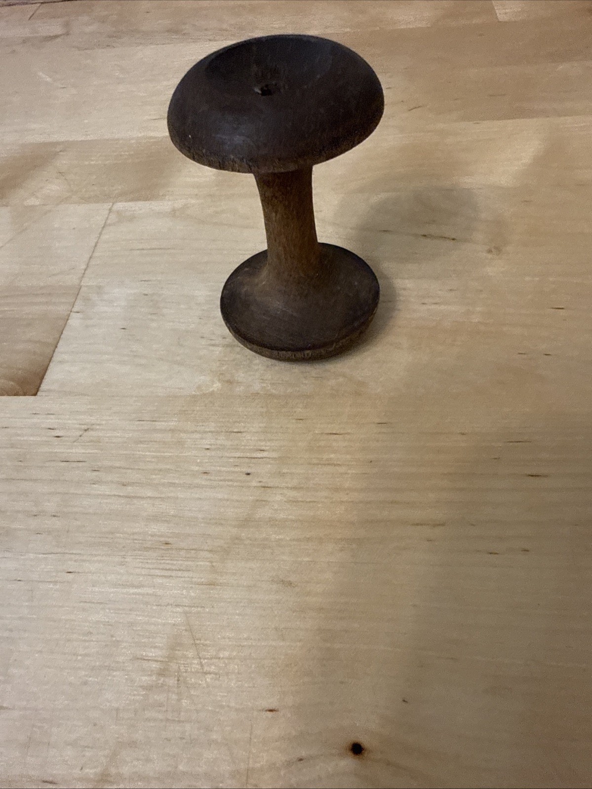 ANTIQUE Primitive “SHAKER” Apple Core Dark Brown THREAD Spool OLD SURFACE #1