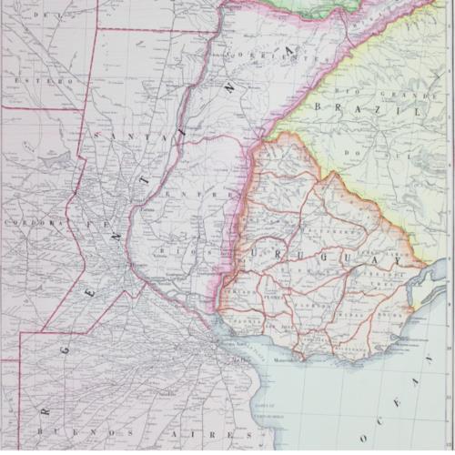 ARGENTINA URUGUAY MAP Large Antique FULL COLOR 1928 21″x14″ Brazil Paraguay