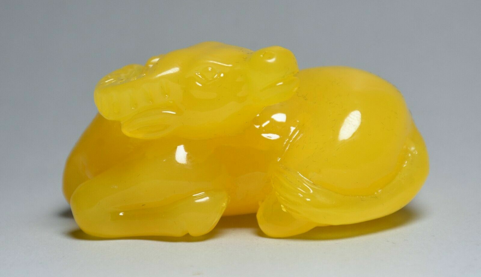 6.5CM Rare Old Chinese Beeswax Carving Zodiac Animal Cattle Bull OX Statue