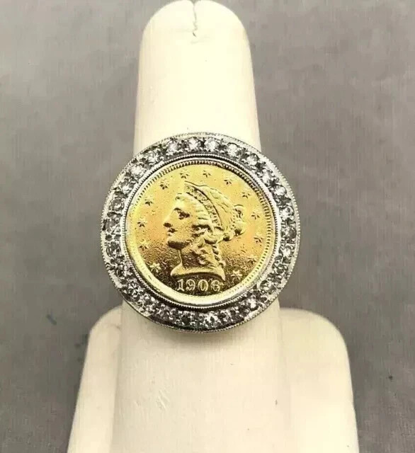 1Ct Lab Created Diamond COIN Men’s Wedding Ring 14K Yellow Solid Gold Plated
