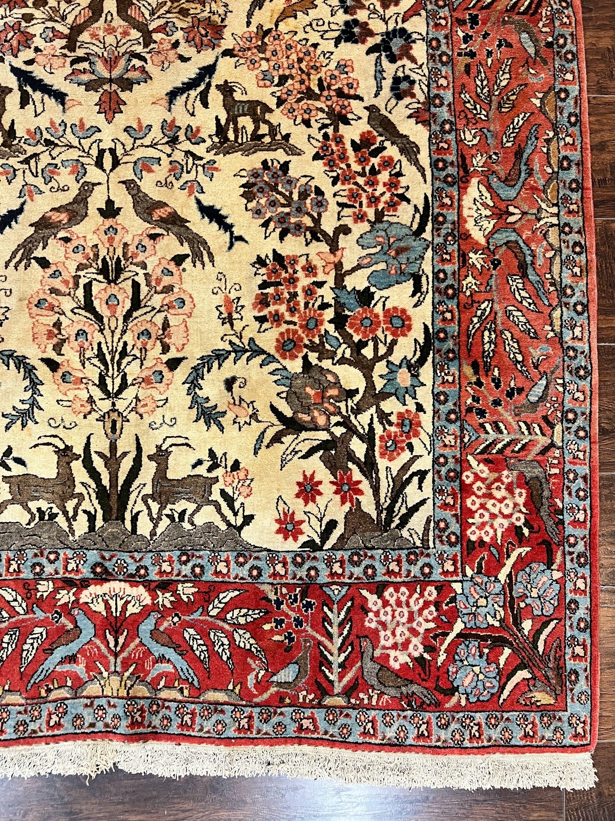 Tree of Life Rug 5×7 Animal Motifs Deer Birds Fine 225 KPSI Vintage Handmade