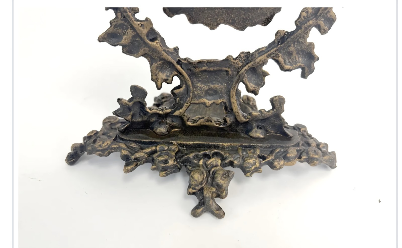 Oval Tabletop Vanity Mirror w/ Stand, Bronze Metal Frame, Cherubs 12 in