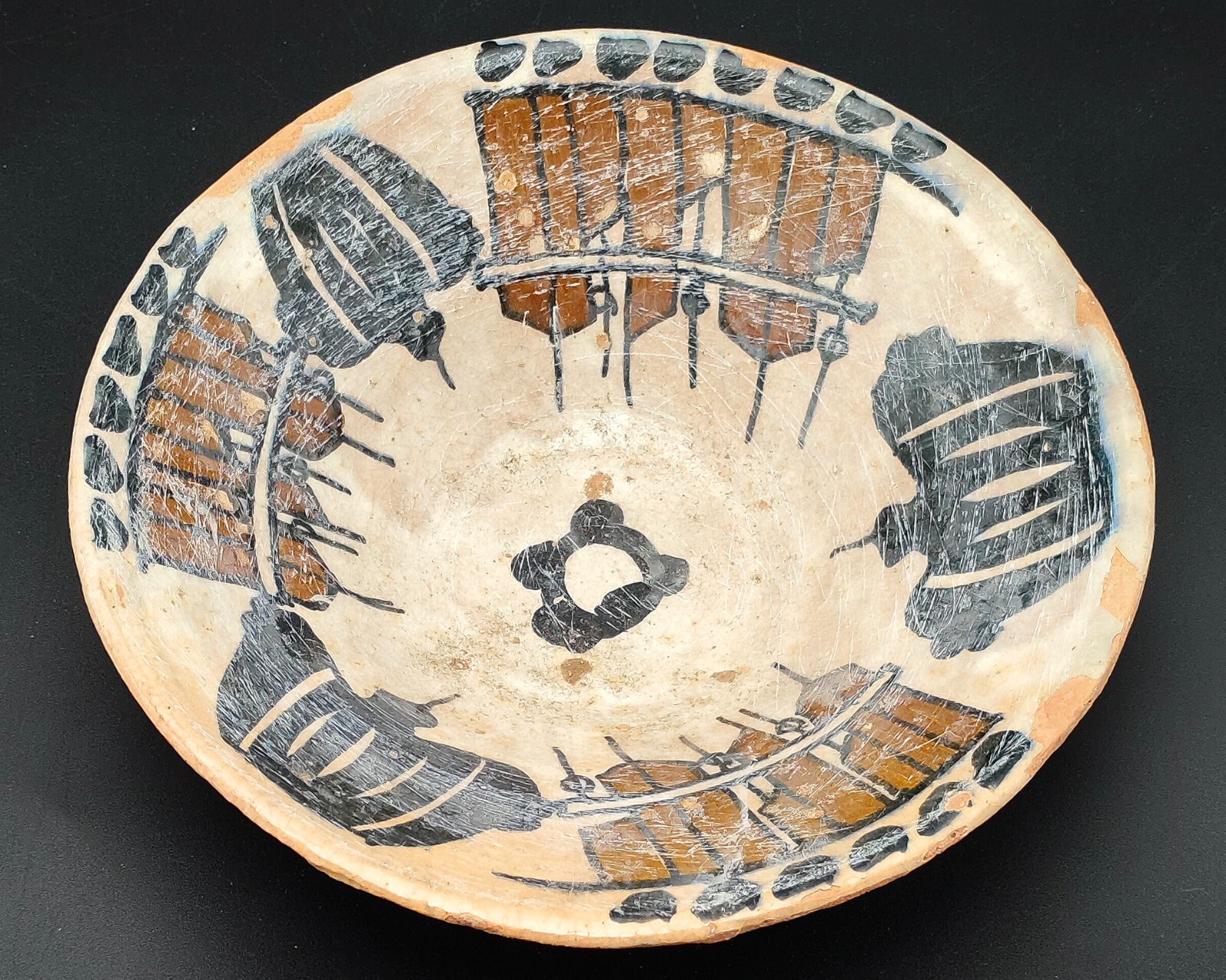 6″ Ancient Ottoman Empire Art Building Mosque Islamic Pottery Clay Bowl #CP637