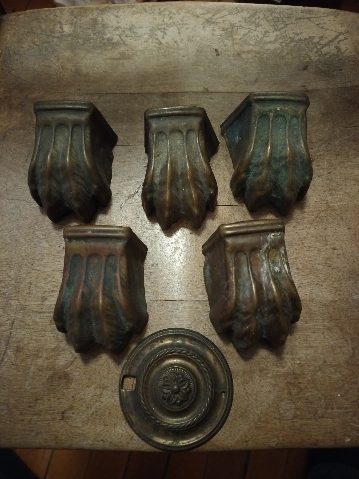 Antique/Vintage Lion Claw Feet Furniture Table Leg Foot Brass Hardware Lot of 5