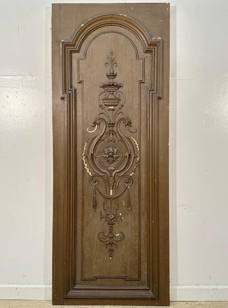 62″ Tall French Antique Hand Painted Wood Gothic Revival Panel with Griffins