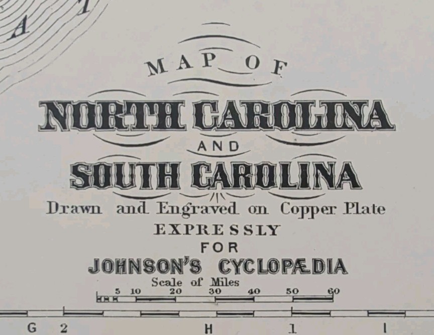Antique 1885 NC & SC Map ~ Authentic Old Original A.J. JOHNSON COPPER PLATE