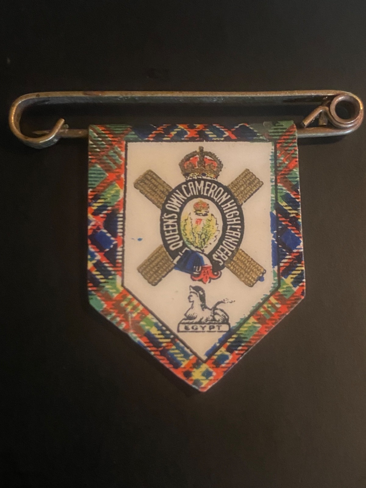WWI Queen’s Own Cameron Highlanders 79th Foot Sweetheart Badge Tartan Patriotic