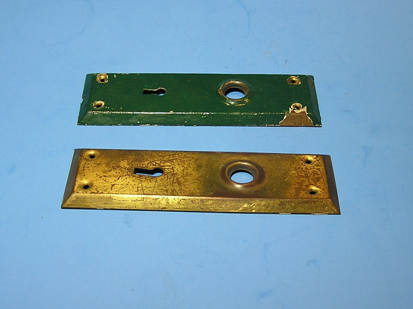 Pair of Antique beveled square corner brass door plates