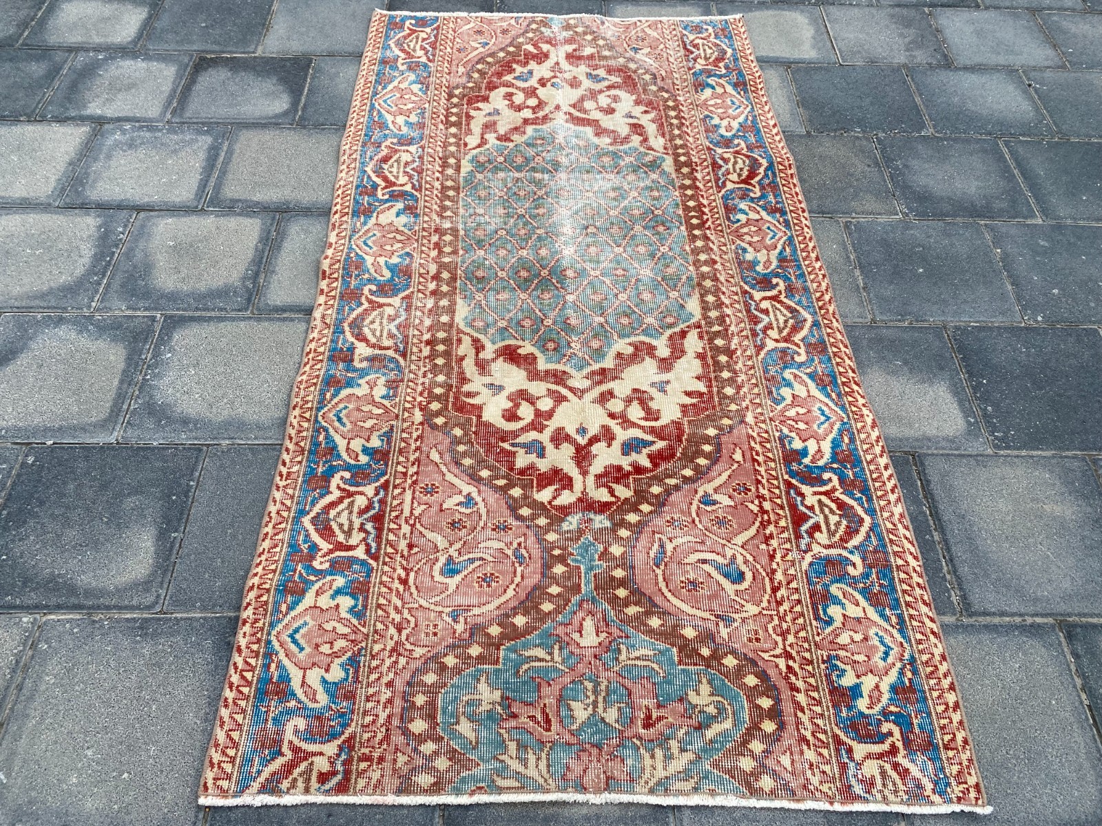 Vintage Turkish Area Rug 3.3×6.5ft Handmade Anatolian Wool Medallion Boho Carpet