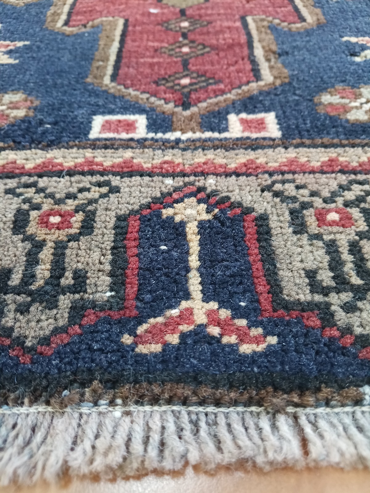 Antique Prayer Rug, Columnar Geometric Caucasian Rug, İnterior design rug