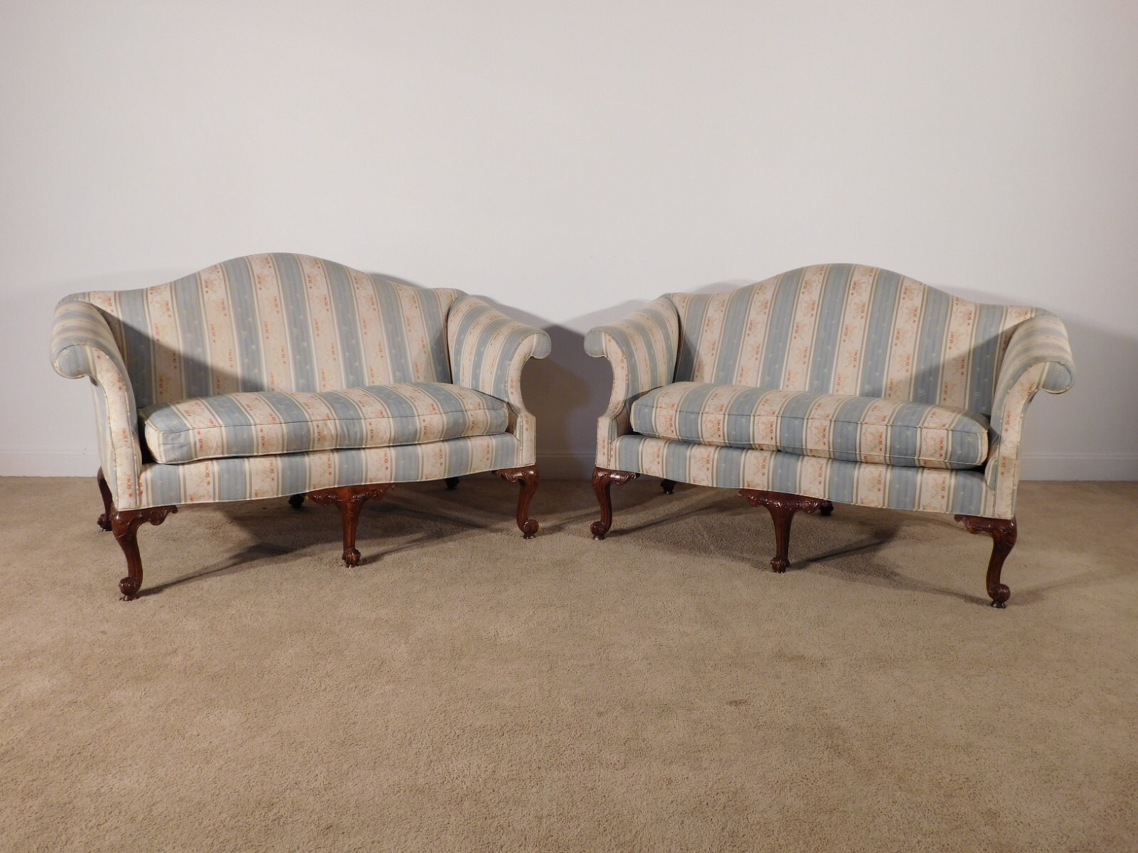 Pair Baker Furniture STATELY HOMES Mahogany Chippendale Settees Sofas