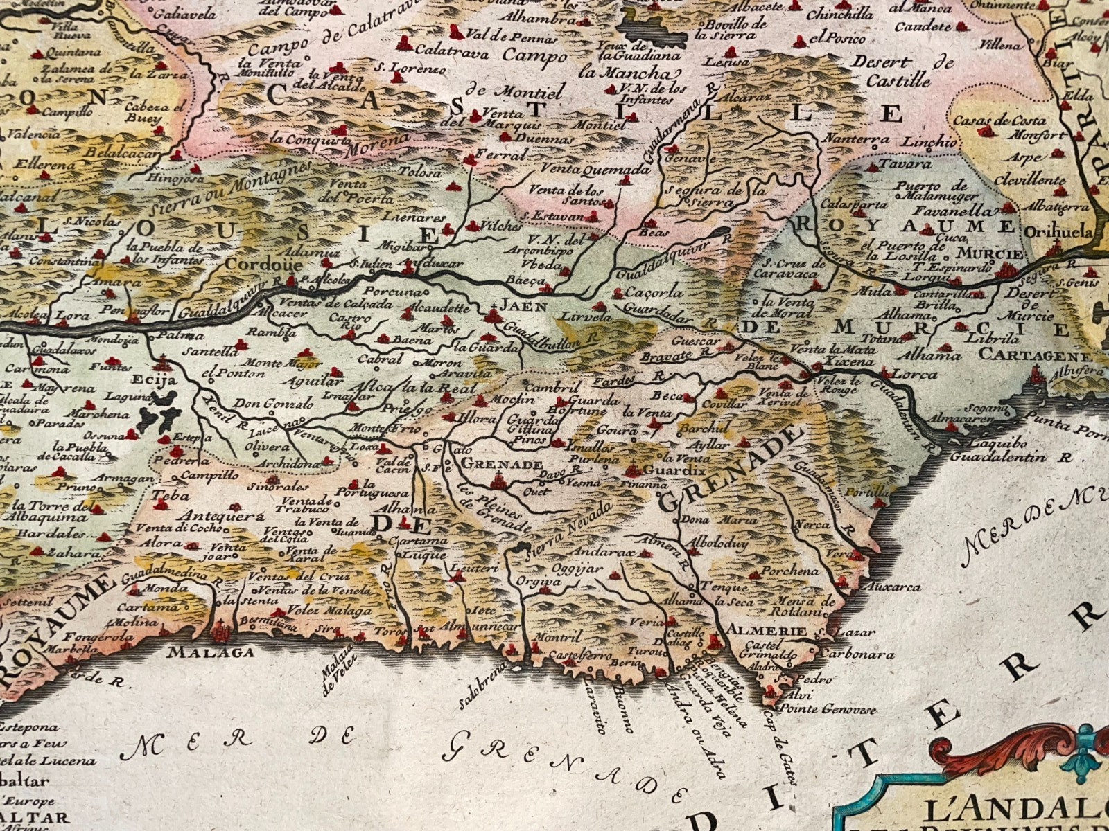 ANDALUSIA SPAIN DATED 1705 NICOLAS DE FER ANTIQUE ENGRAVED MAP 18TH CENTURY