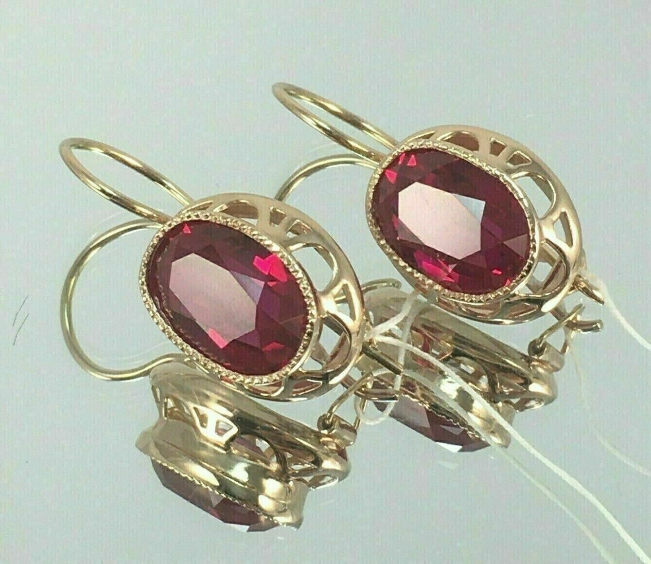 3.00Ct Oval Cut Lab-Created Red Ruby Drop/Dangle Earrings 14K Yellow Gold Plated