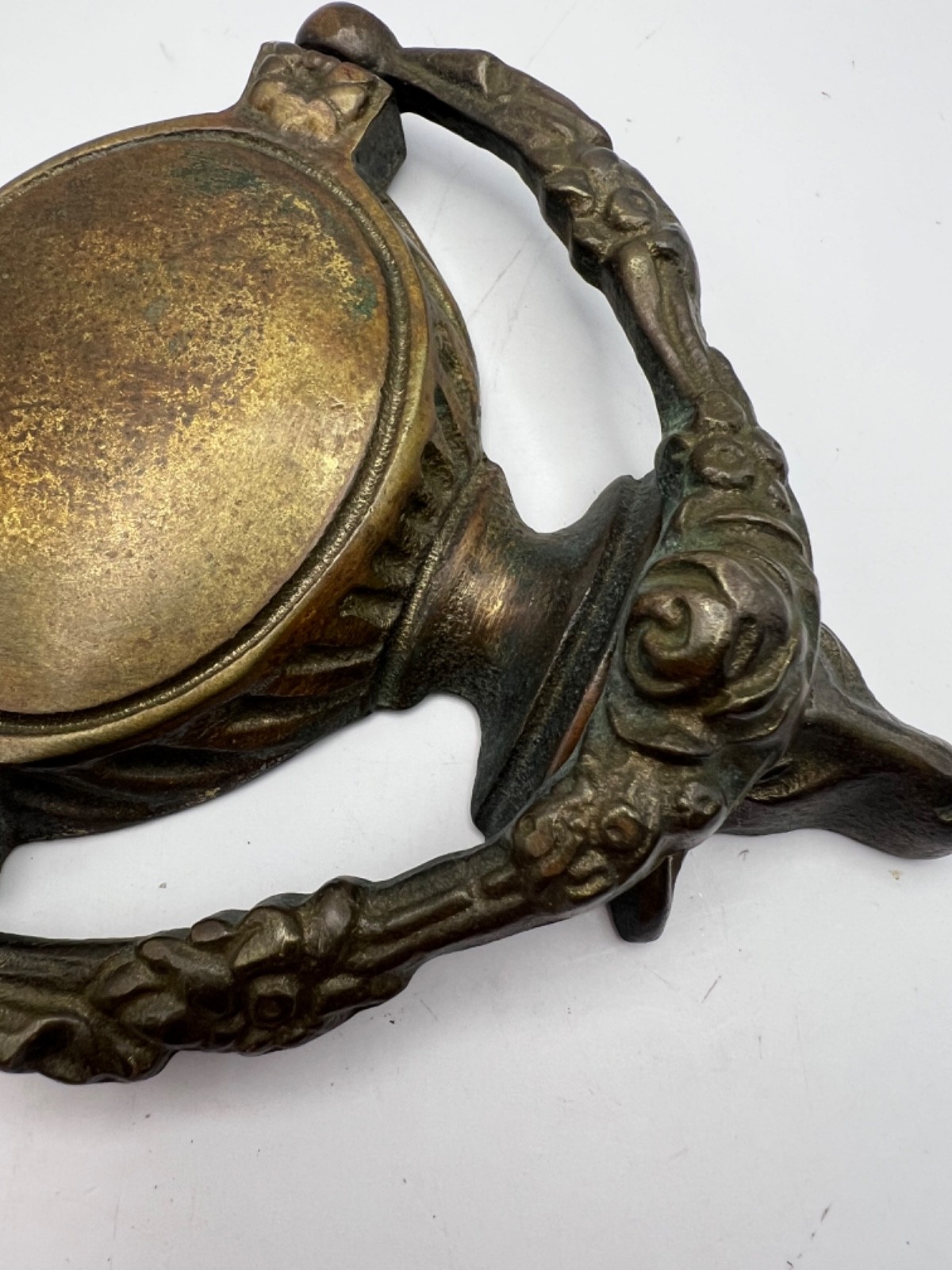 Antique Solid Brass Door Knocker Rams Head Floral Ornate Knocker Ring