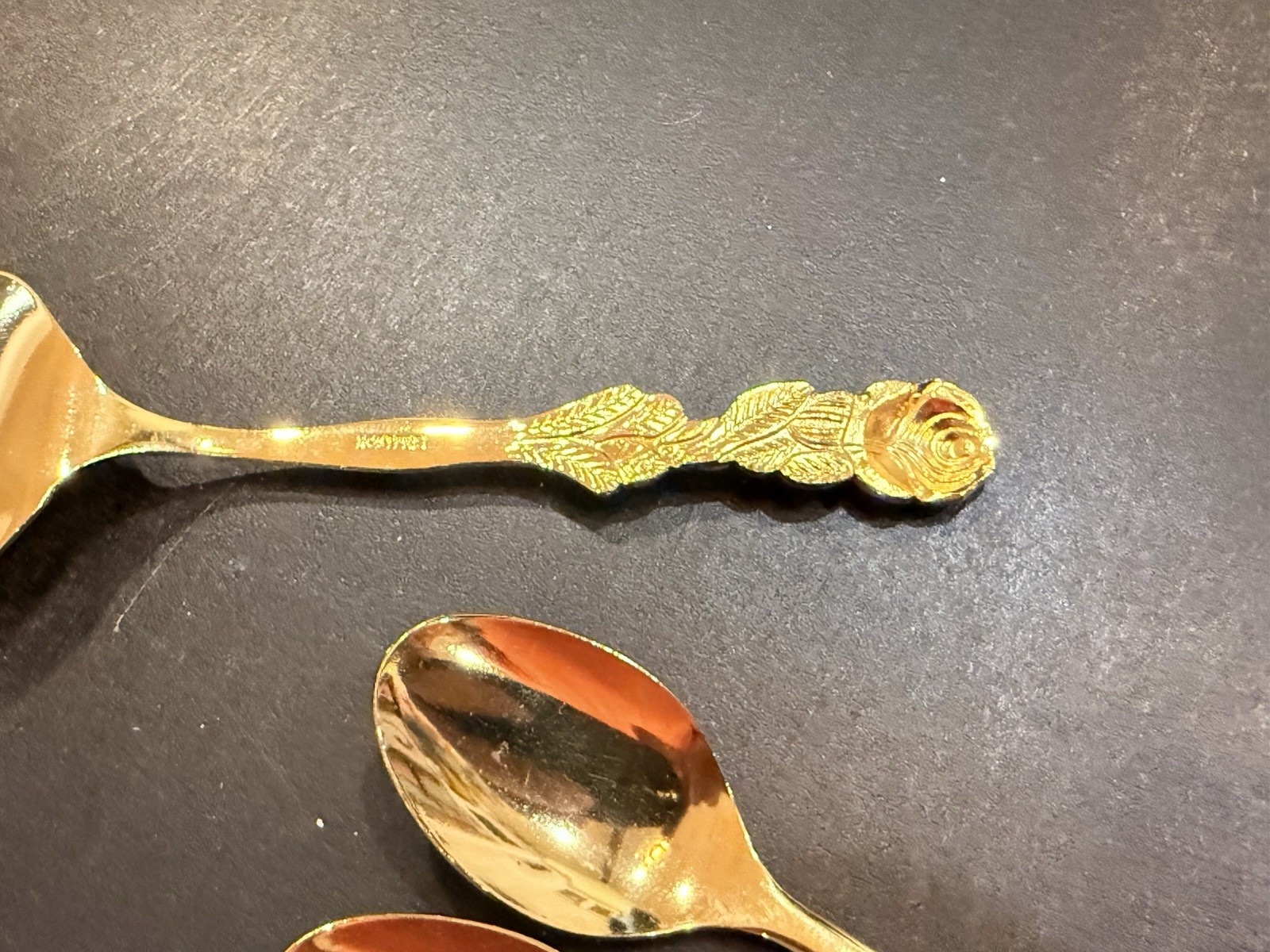 Vintage Rostfrei Rose Pattern Gold Plated Spoons, Forks, Spatula Lot 15 pc