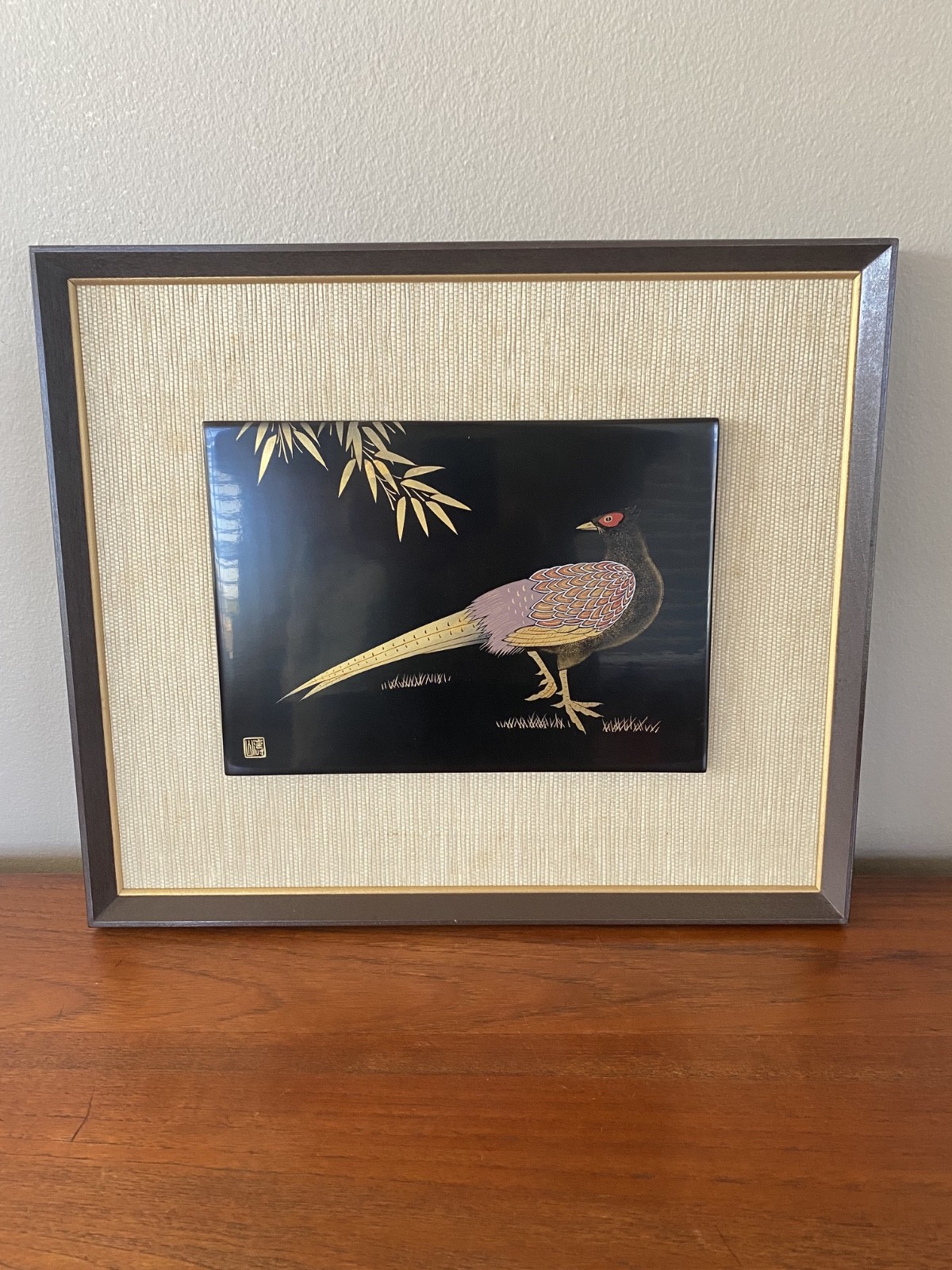 Japanese Wooden Ornamental Plate MAKIE Wajima Lacquer Ware Bird