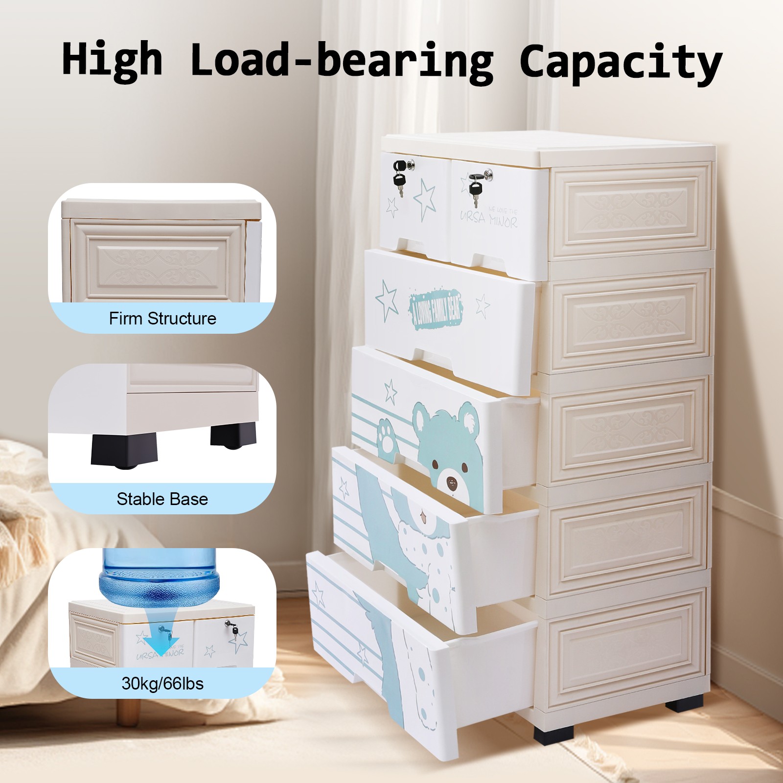 Polar Bear Closet 6Drawers Tall Dresser Organizer Dolls Storage Cabinet 5 Layers