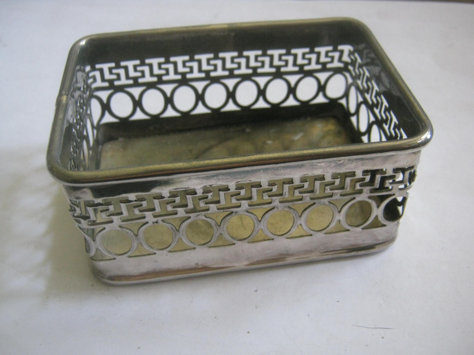 Silver Plated Rectangular Caddy for Sweetener, Salt & Pepper etc. Greek Key Rim