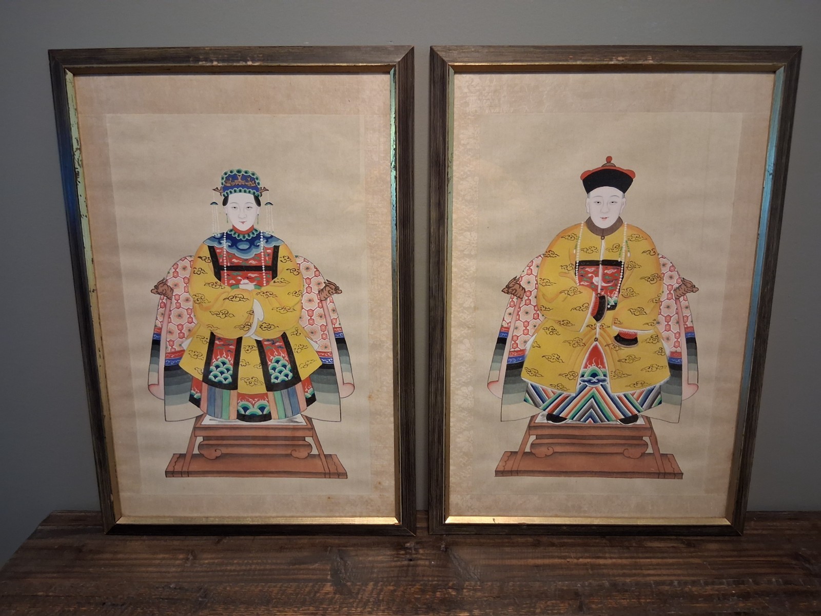 chinese ancestor portraits pair paper on silk