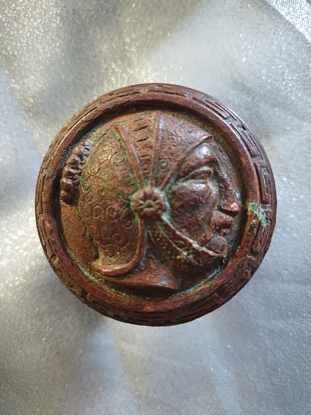 Mallory Wheeler Antique Door Soldier Head Knob A-310 Greek Border 1876 Doorknob
