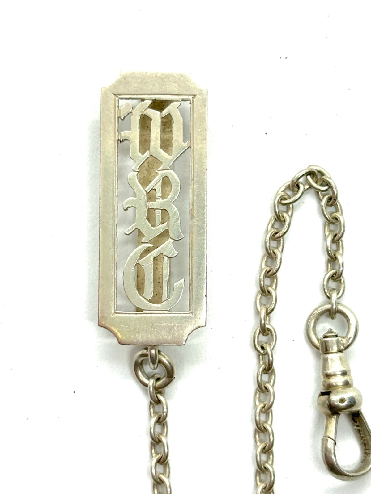 Antique PEERLESS Sterling Silver Monogram Belt Buckle Chain & Dog Clip 5.2 grams