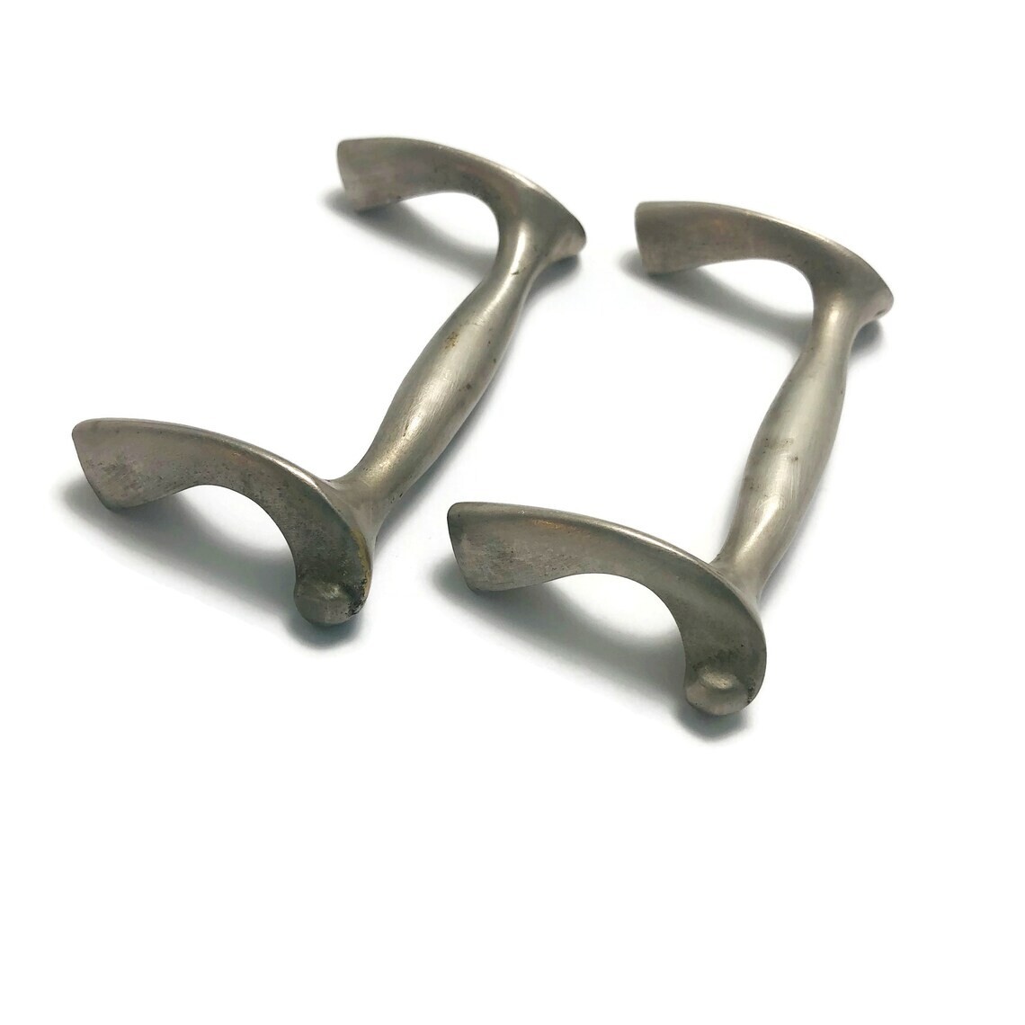 Pair of Vintage MCM Drawer Pulls 2.5″ Centers Tray Silver Furniture Handles Z1