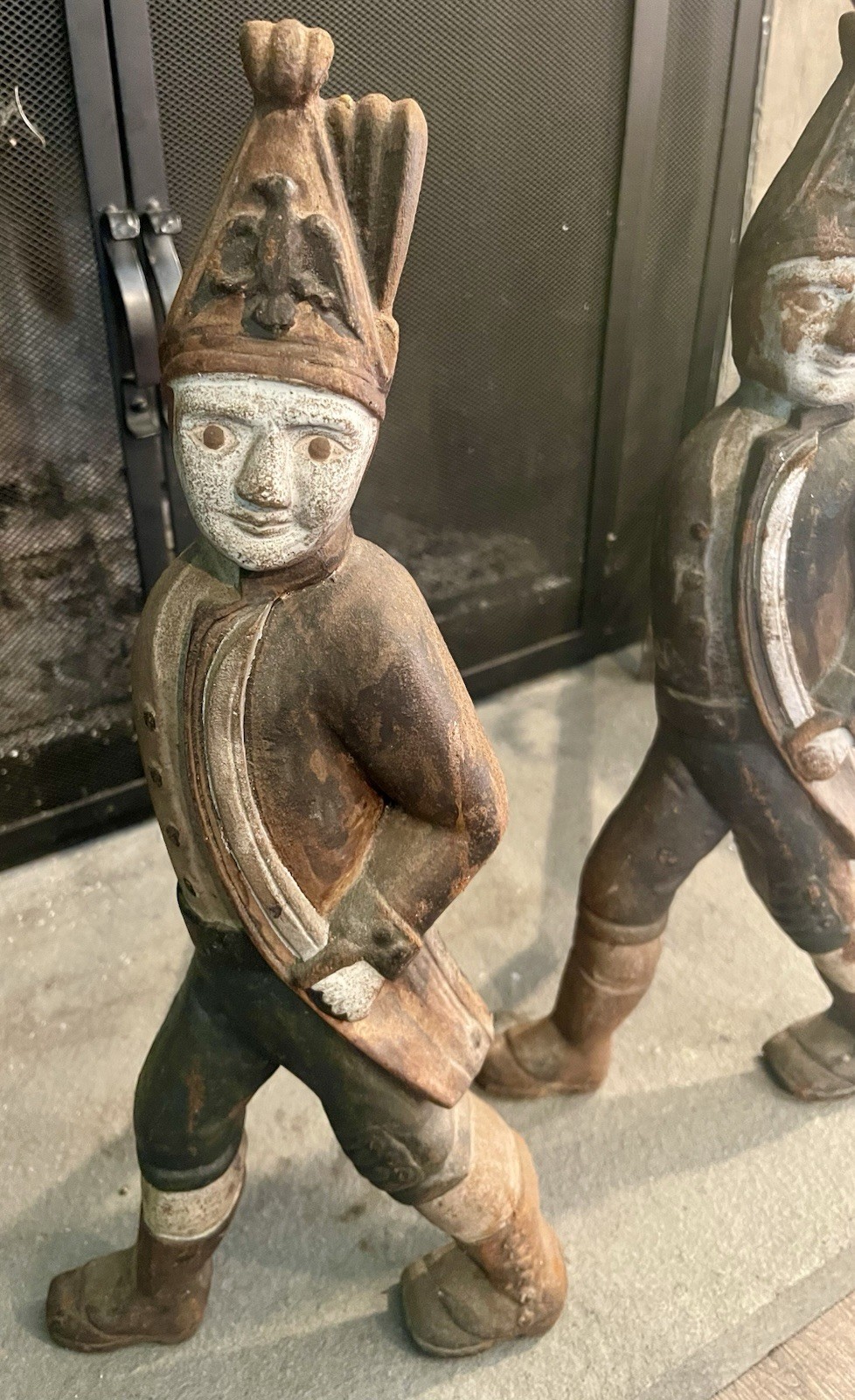 Hessian-Mid 19th C. Hessian Soldiers Cast Iron Original Hand Painted Andirons