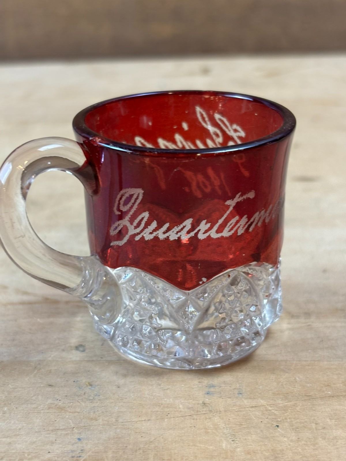 #22G Antique Chicago 1908 Ruby Red Flash Souvenir Glass Cut Glass Coffee Mug
