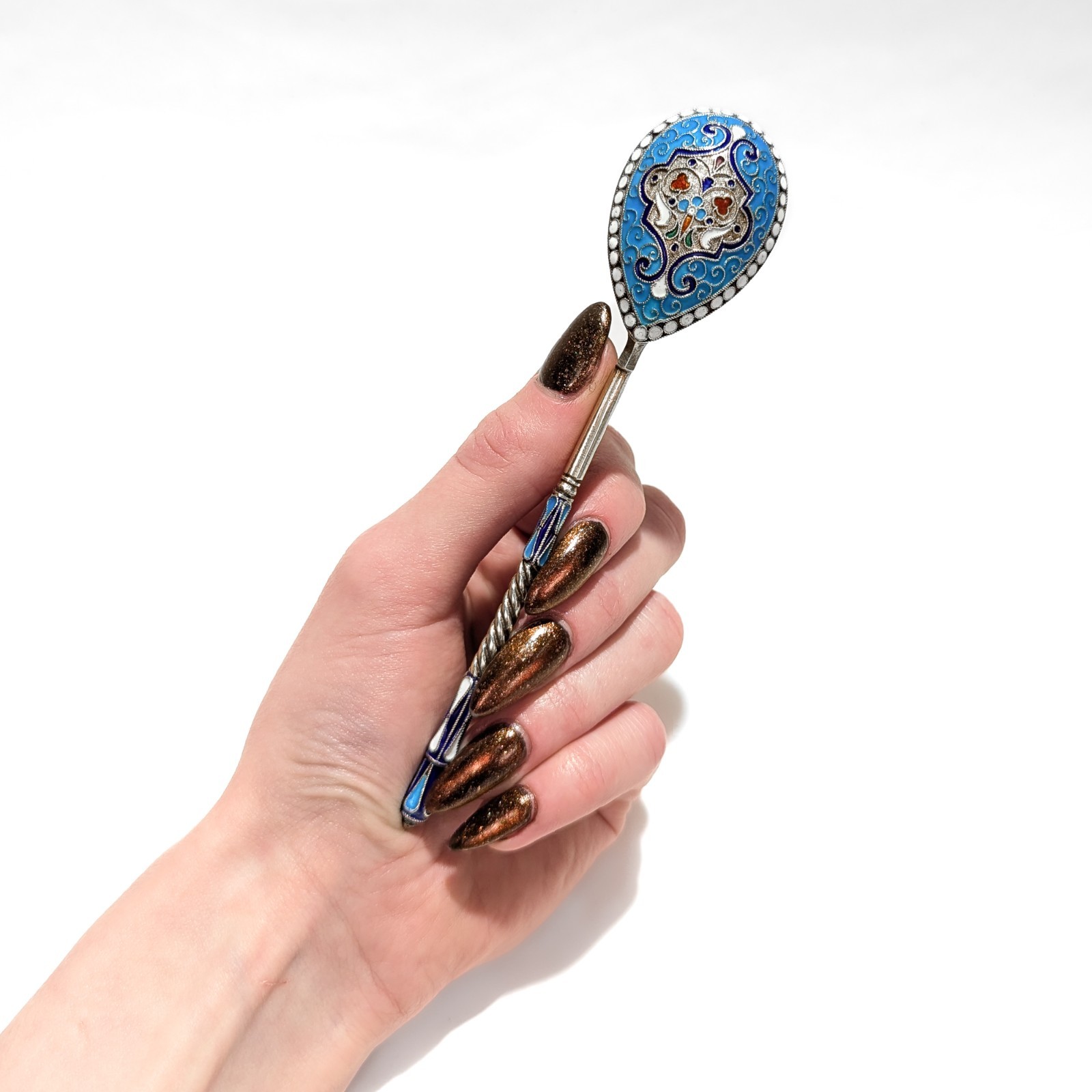 Antique 19th Century Russian Imperial Silver & Cloisonne Enamel Spoon