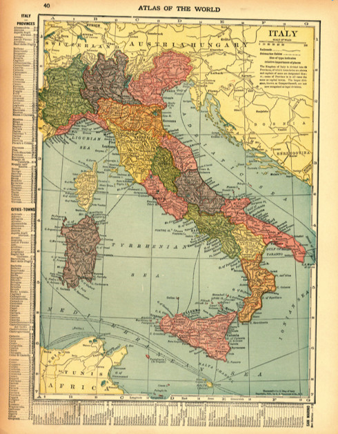 1912 Original Map Italy or Spain & Portugal Color Vintage From Hammond Atlas