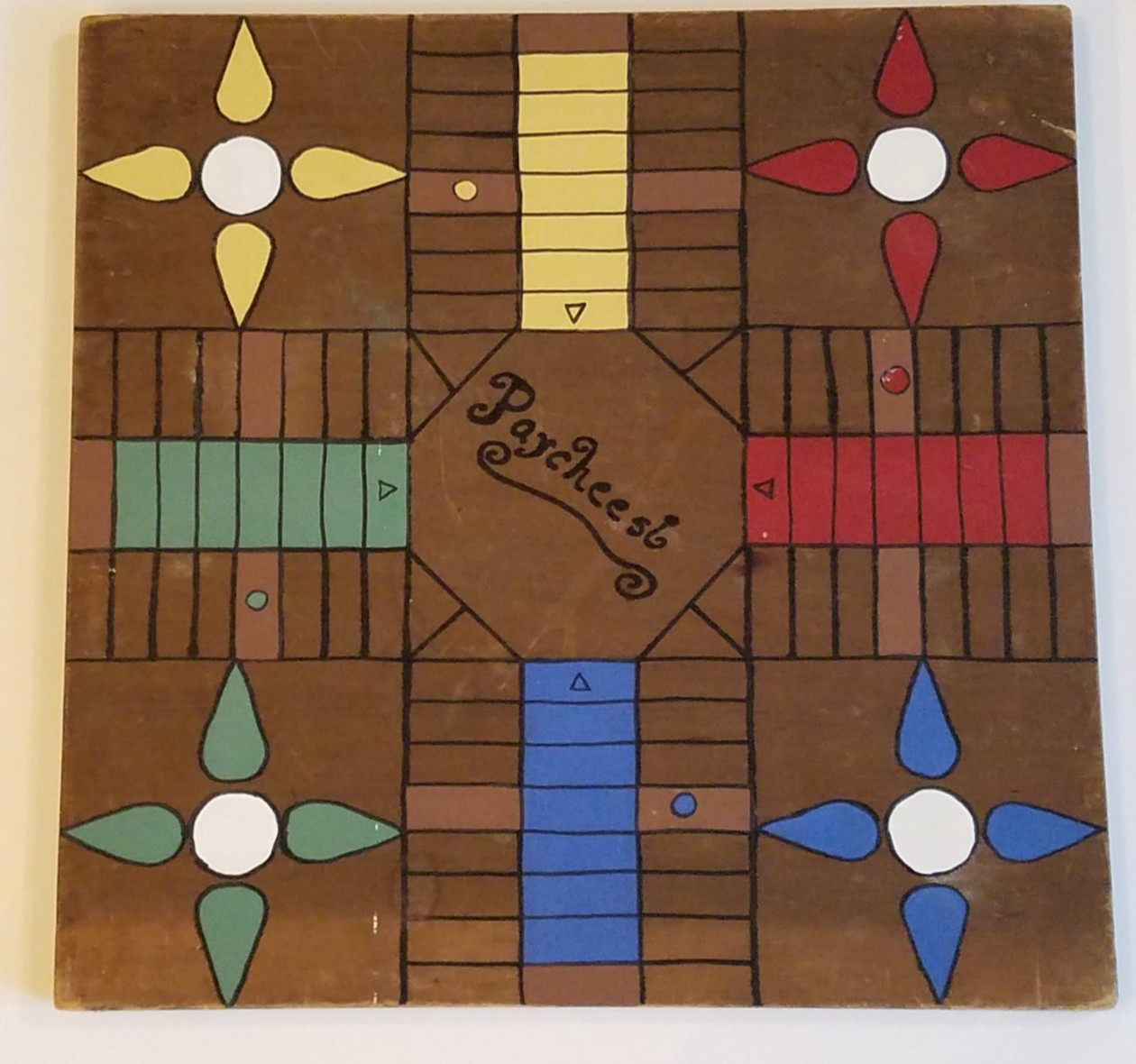 Late 19th -Early 20th c Franklin County Pa. Polychrome Parcheesi Game Board !