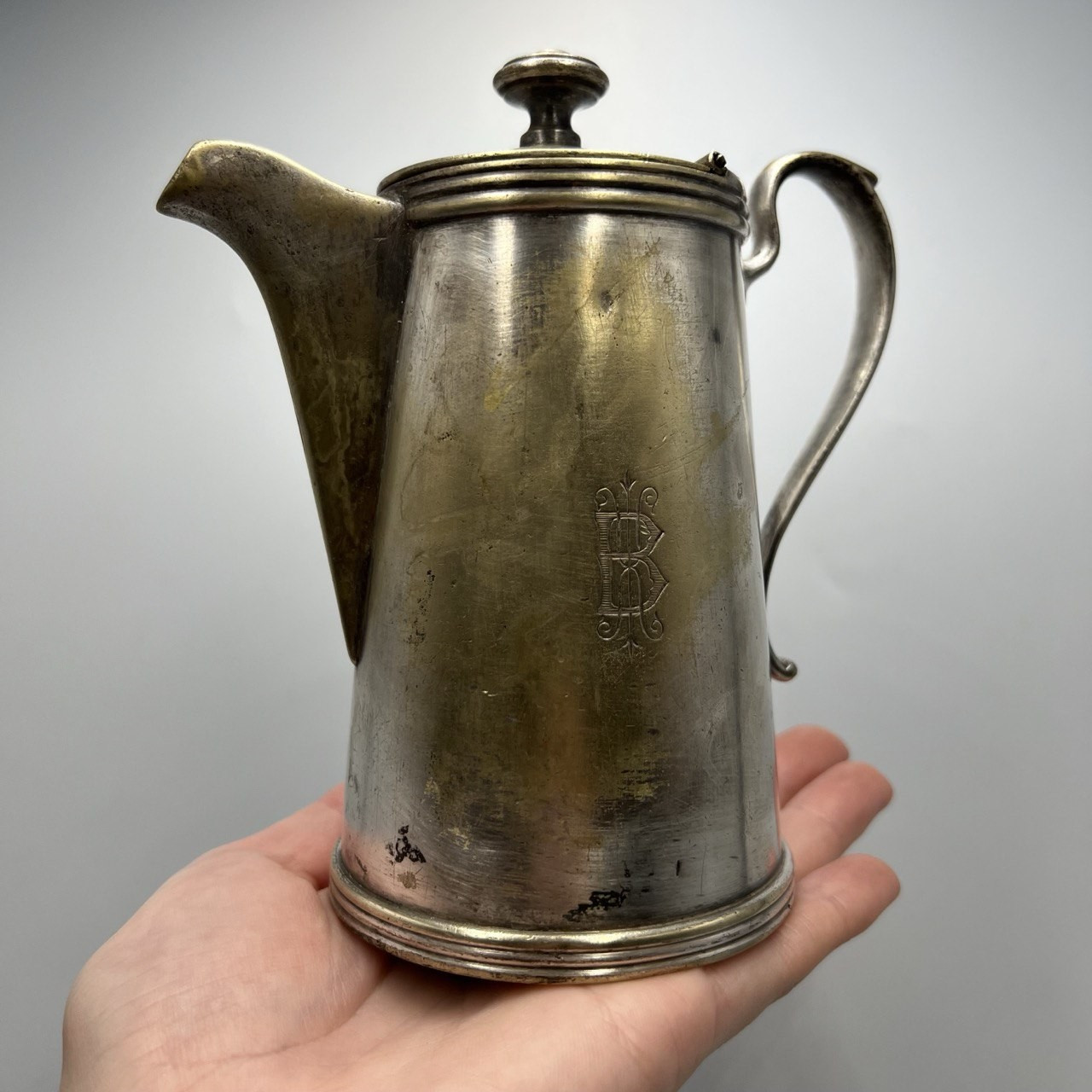 Antique Brass Silver Plated Coffee Pot Jug Marked Norblin & co galw Warszawa