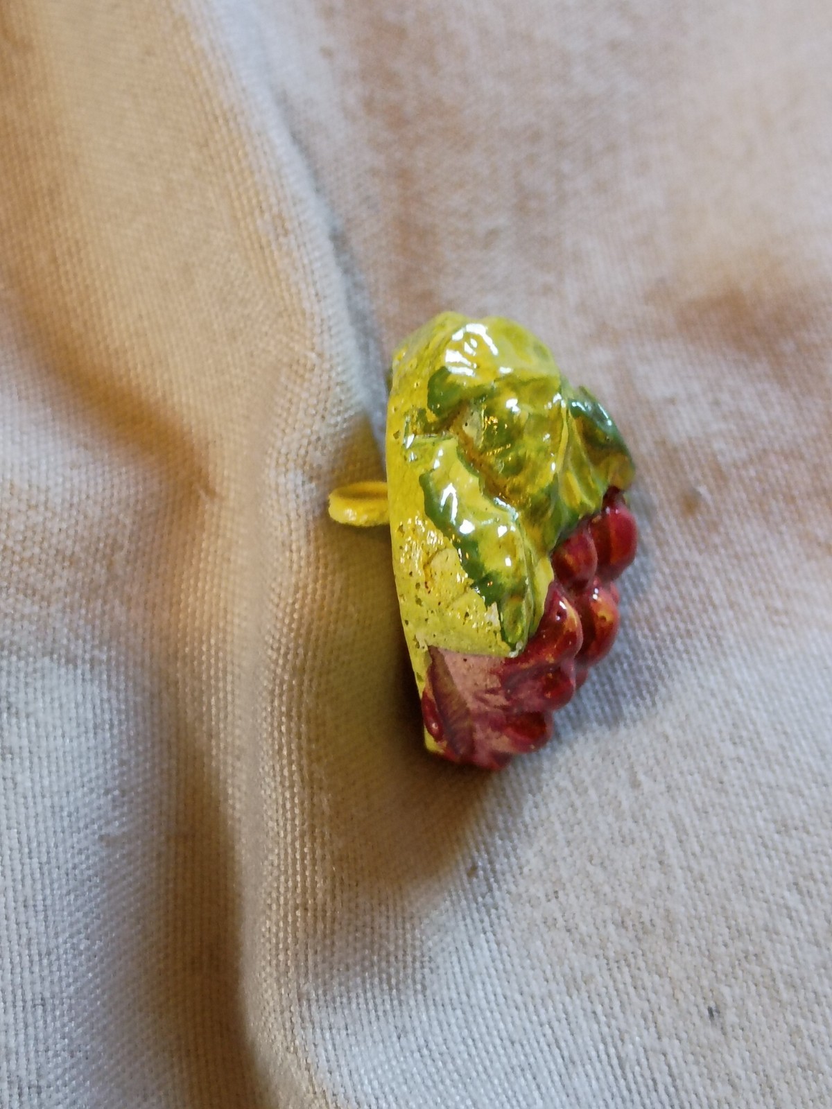 Antique Painted Grape Bunch Composition Button.
